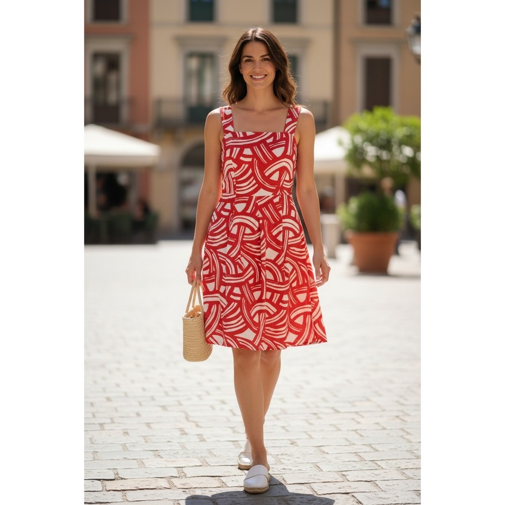 Banana Republic Red White Print Sleeveless Dress Women's Size 8